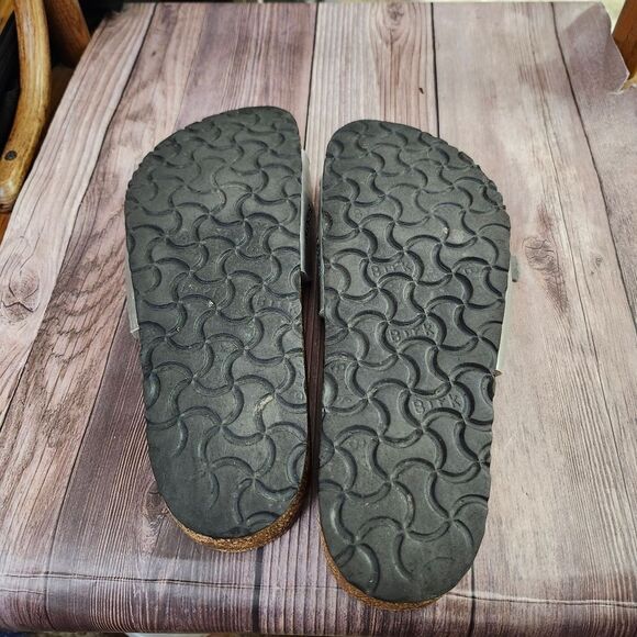 Birkenstock Silver Slide Sandals with‎ Cork Footbed Sz L9 M7 - Picture 4 of 13
